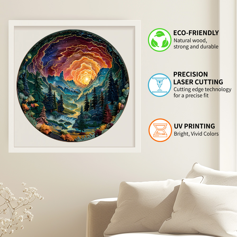 Sunset Forest Puzzle - Unikalne drewniane puzzle, odpowiednie na rodzinne wieczory gier, idealne na Boże Narodzenie, Halloween, prezenty urodzinowe