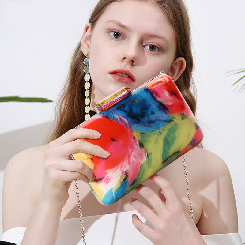 Pochette acrylique femme sacs de soirée sac acrylique impression colorée modèle aléatoire femmes sac à bandoulière embrayages sac à main ZD1163
