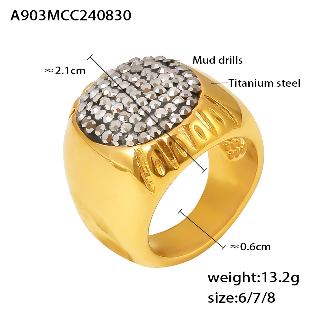 Anillos hermosos de diamantes de imitación brillantes de lujo para mujer, anillo de acero inoxidable resistente al agua chapado en oro, de joyería para dedo exagerado: 6 / Negro