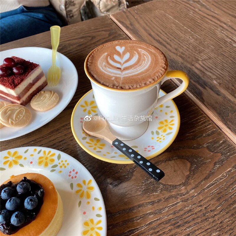 French style vintage coffee cup, small porcelain flower coffee cup saucer, dessert coffee cup, household drinking utensil ( ef50cc)