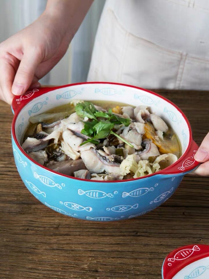 Ceramic Steamed fish plate 8/10/12inch round oval dish with disc clamp heat resisitant procelain tableware dinner set