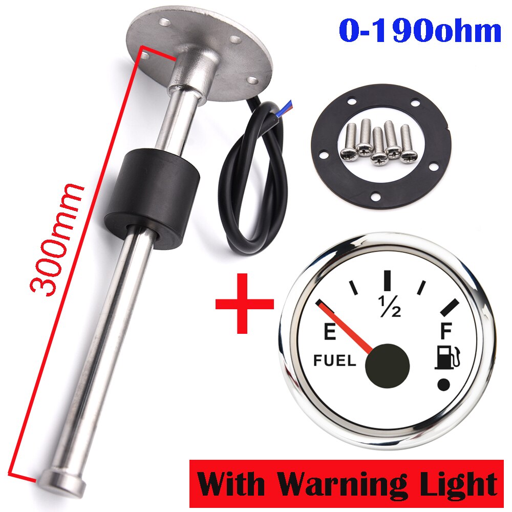 52MM Gauge Fuel Level Gauge 0-190ohm/240ohm-33ohm Fuel Tank Level Indicator Meter with Fuel Level Sensor 100MM 200MM 300MM 400MM: 300mm-190OHM WS
