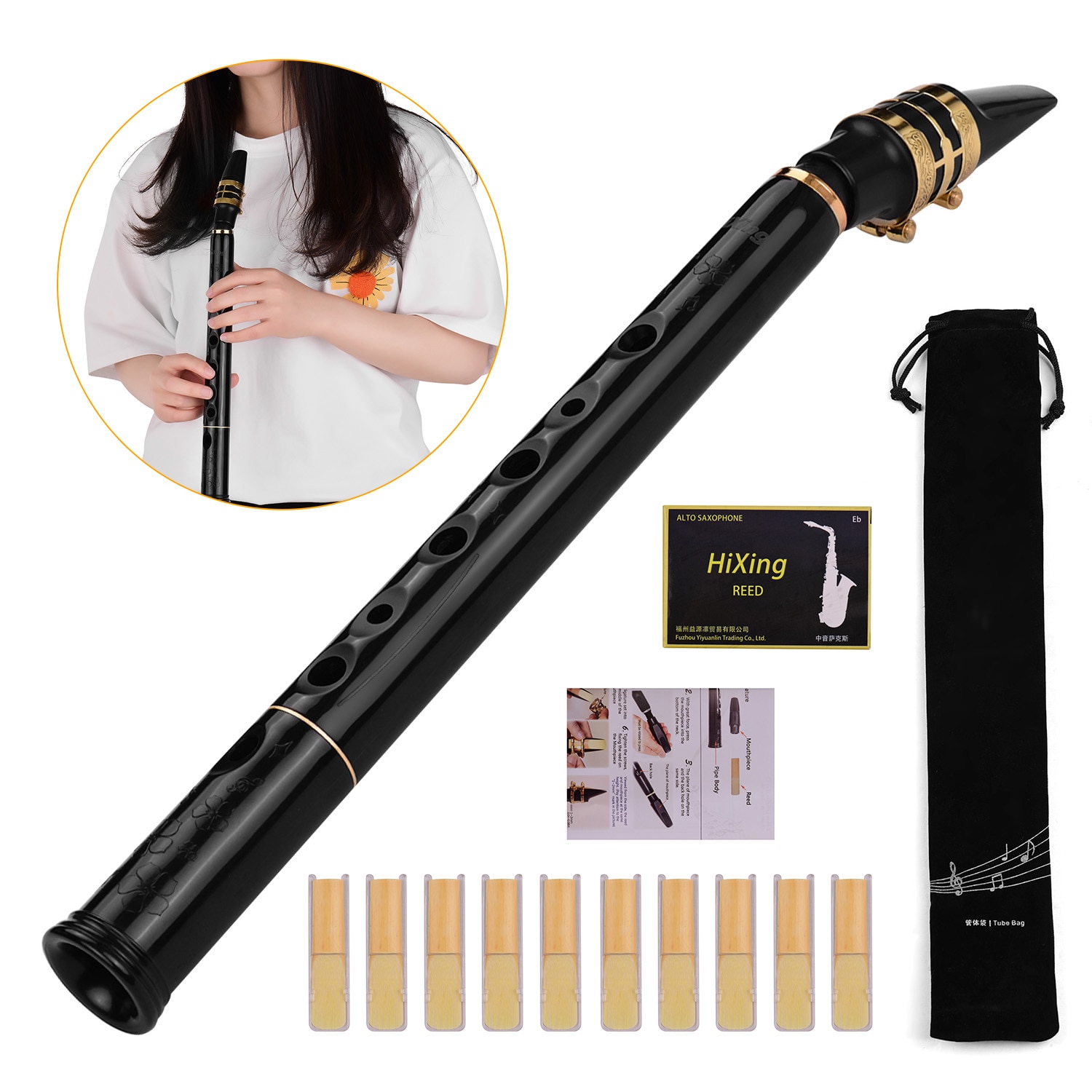 Hixing C Sleutel Mini Pocket Saxofoon Sax Abs Materiaal Met Mondstukken 10Pcs Riet Draagtas Houtblazers Instrument