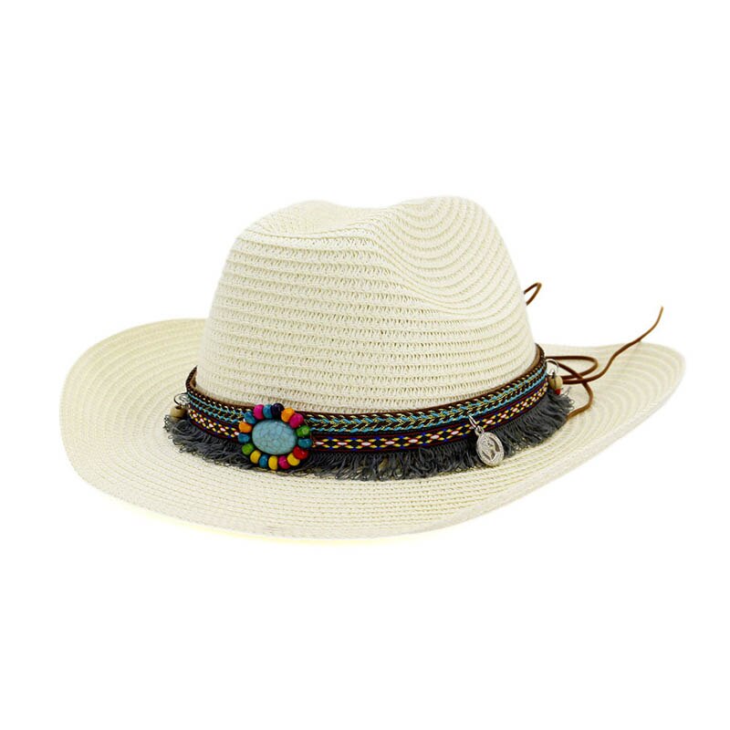 Western cowboy stråhatt etnisk stil håndlagde vevde cowboyhatter for kvinne mann dusk sommer western sombrero solhatt solskjerm
