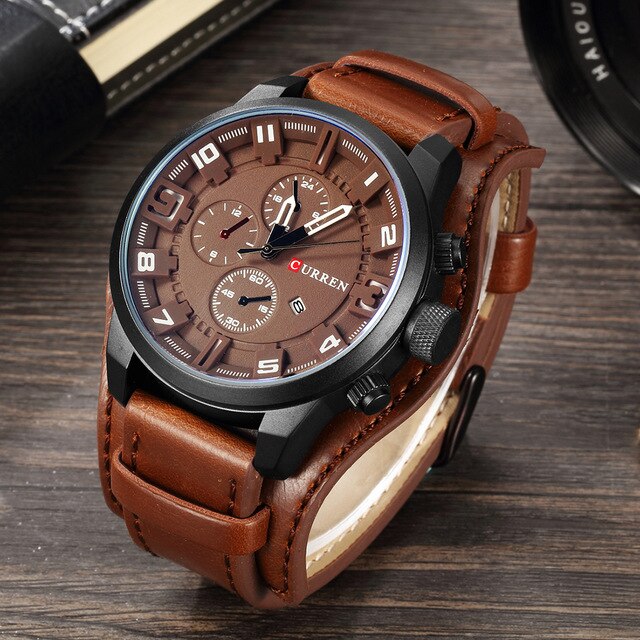 Hommes montres CURREN Top de luxe hommes nouvelle Sport horloge mâle armée en cuir analogique Quartz montre-bracelet Relogio Masculino: Brown White