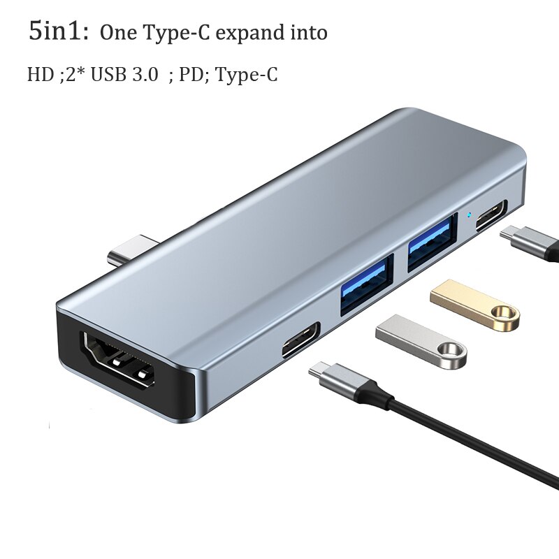 Direct Plug-in Type C Docking Station Macbook Adapter Pro Apple Laptop Usb Thunderbolt PD 4k HDMI-Compat Samsung Huawei Matebook: 5in1 one Type C port