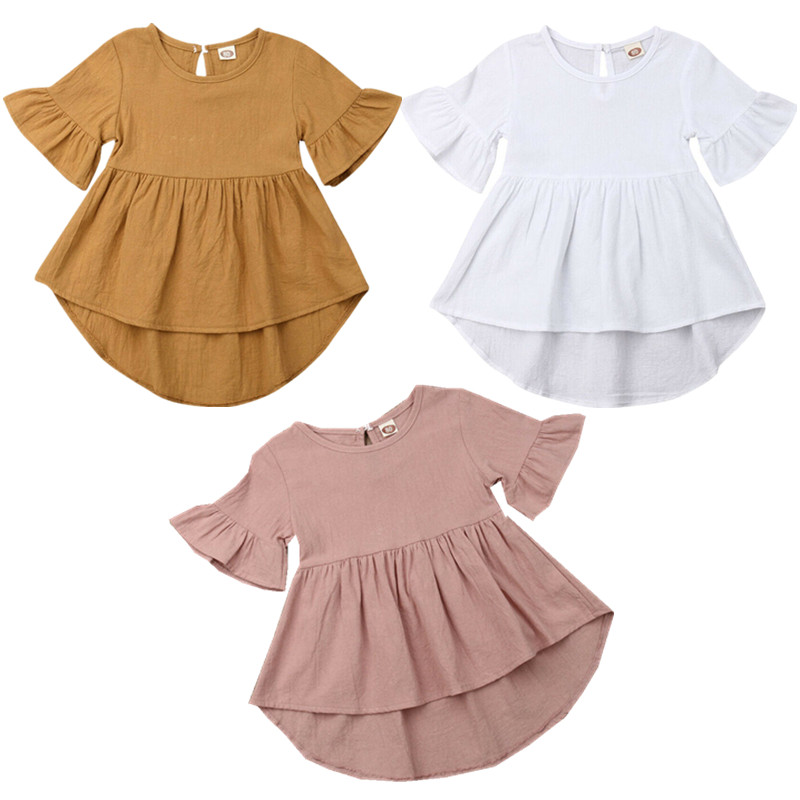 Sommar toddler baby girls kläder flare klänning barn flicka solida kläder spädbarn klänningar