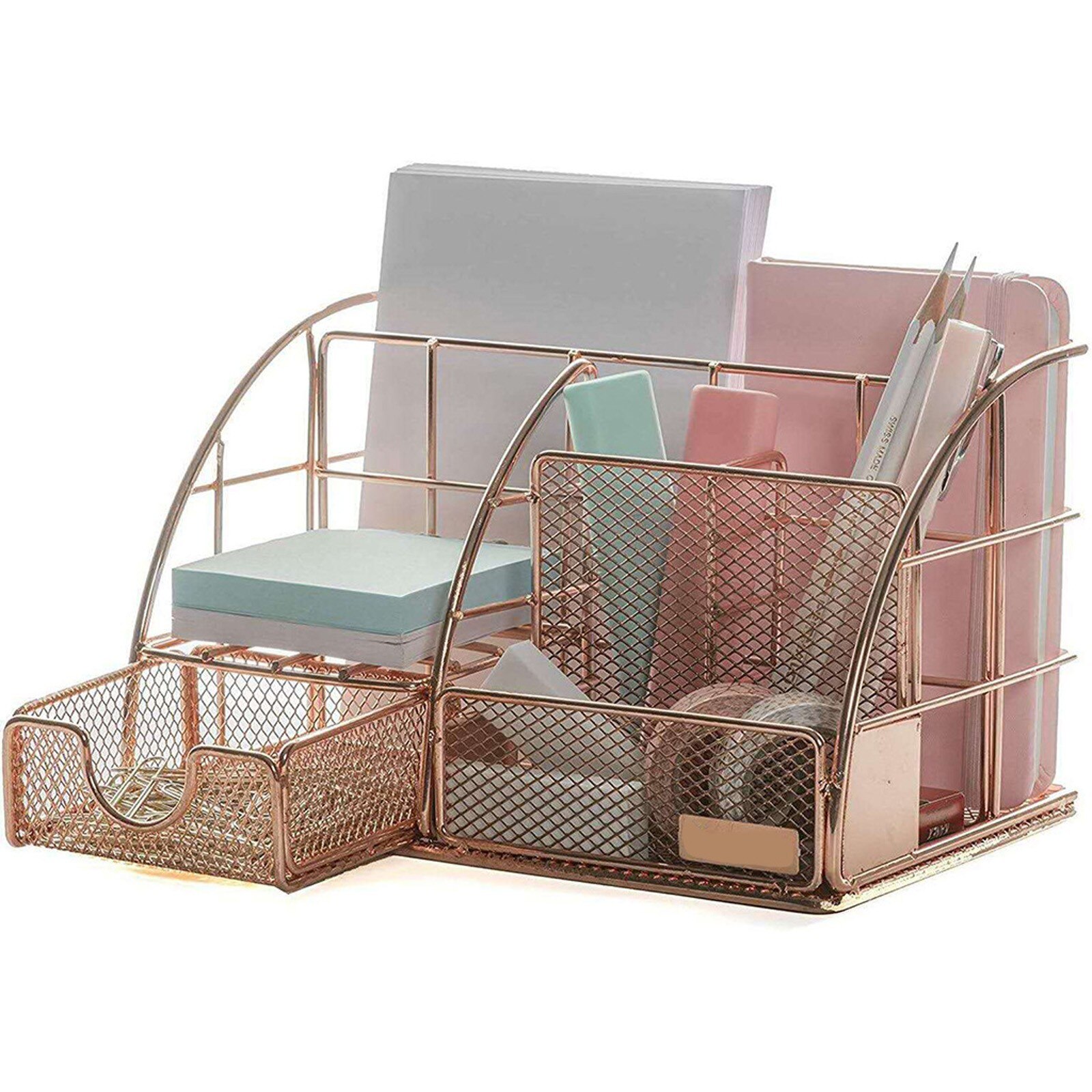 Schreibtisch Lager Kasten Rose Gold Gittergewebe Metall Büro Liefert Zubehör mit Schublade für Heimat Sekretariat machen-hoch Organizer органайзер