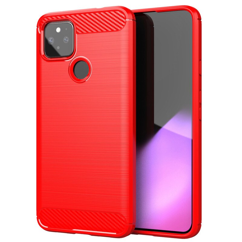 Carbon Fiber For Google Pixel 4a 5G Case + Tempered glass Soft Protection TPU Silicon Gel Skin Google Pixel 5 Cover: Google Pixel 4a 5g / Red / Only Case