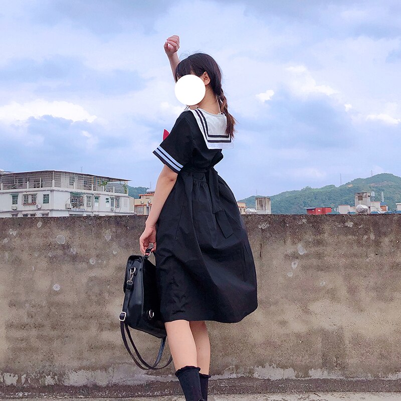 Japanse college-stijl jk marine matrozenpak lange jurk dames zomer japanse schooluniform matrozenuniform