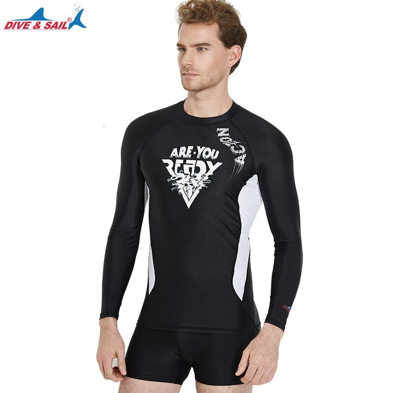 Gli uomini di Alta elasticità Costumi Da Bagno Da Surf Protezioni T CAMICIA Calzamaglie Pelli di Immersione Muta Rashguards UV Asciugatura RAPIDA degli uomini molli del Costume Da Bagno