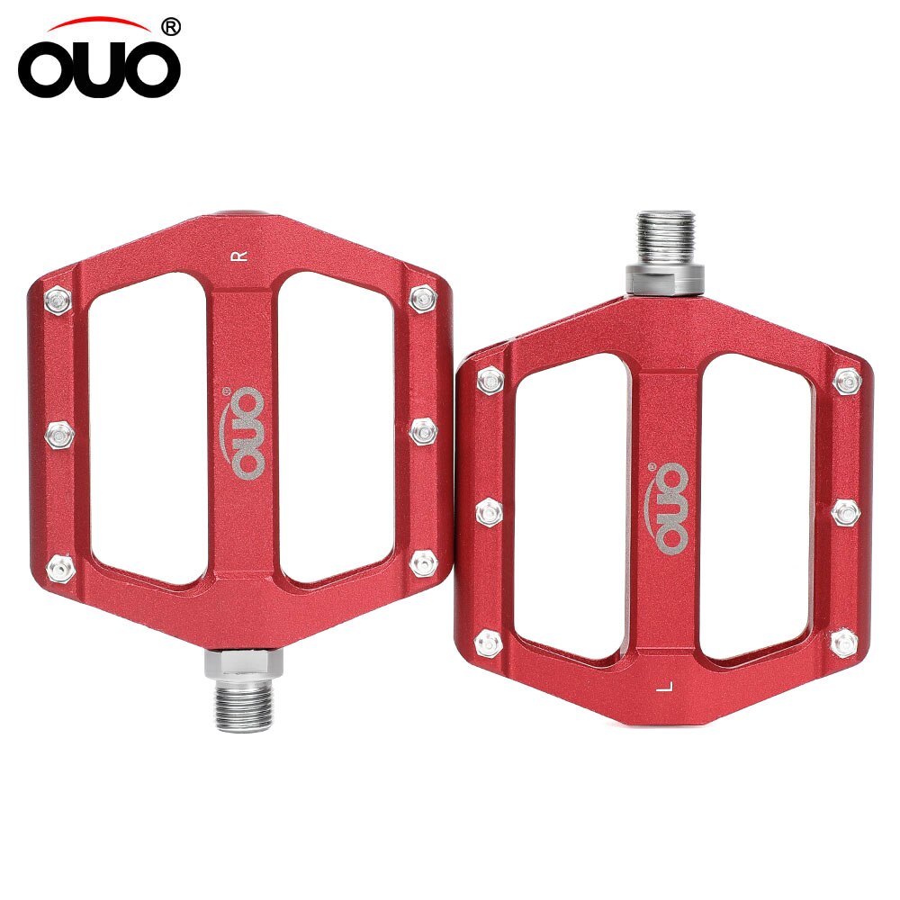 OUO-pedales de aluminio Enduro para bicicleta de montaña, accesorios para bici de carretera, Pedal de plataforma, color negro y rojo
