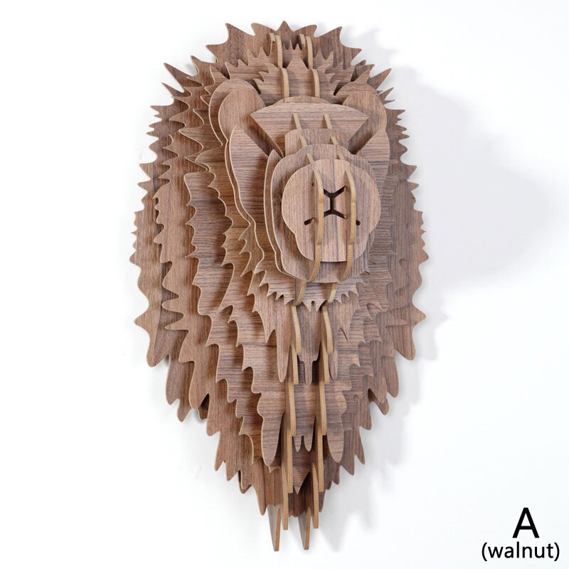 Nordic Stijl Woondecoratie Hout Leeuwenkop Muur Opknoping Voor Art Wanddecoratie Hout Dieren Hoofd Ambachten Voor Moderne Thuis Decor: A Walnut