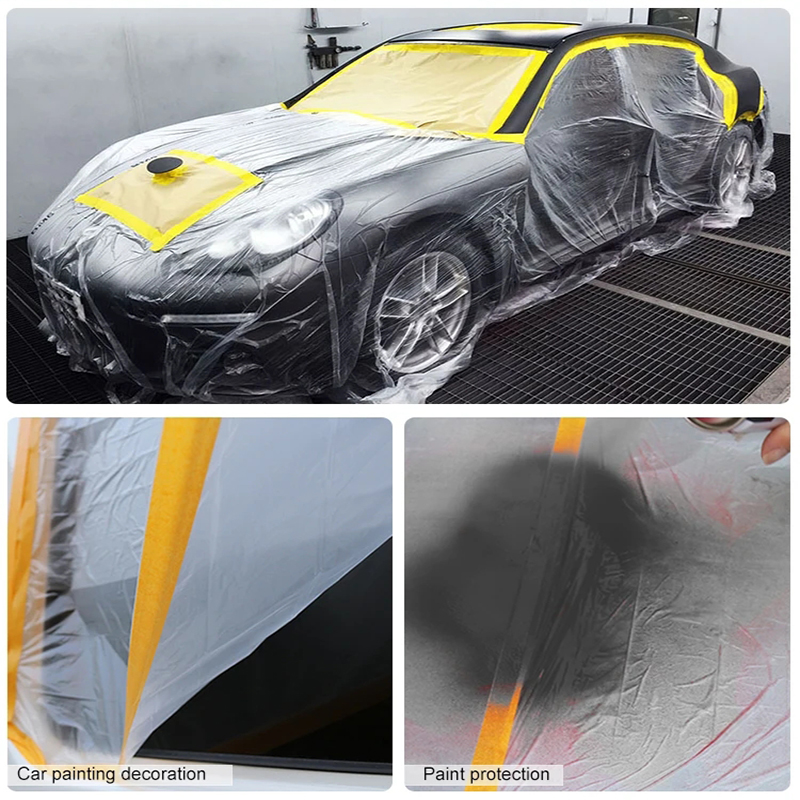 Voorgekleurde Automotive Masking Film Voor Autovlading Verfbescherming Die Spuitpapier Masking Plastic Tape Thuis stoffilm
