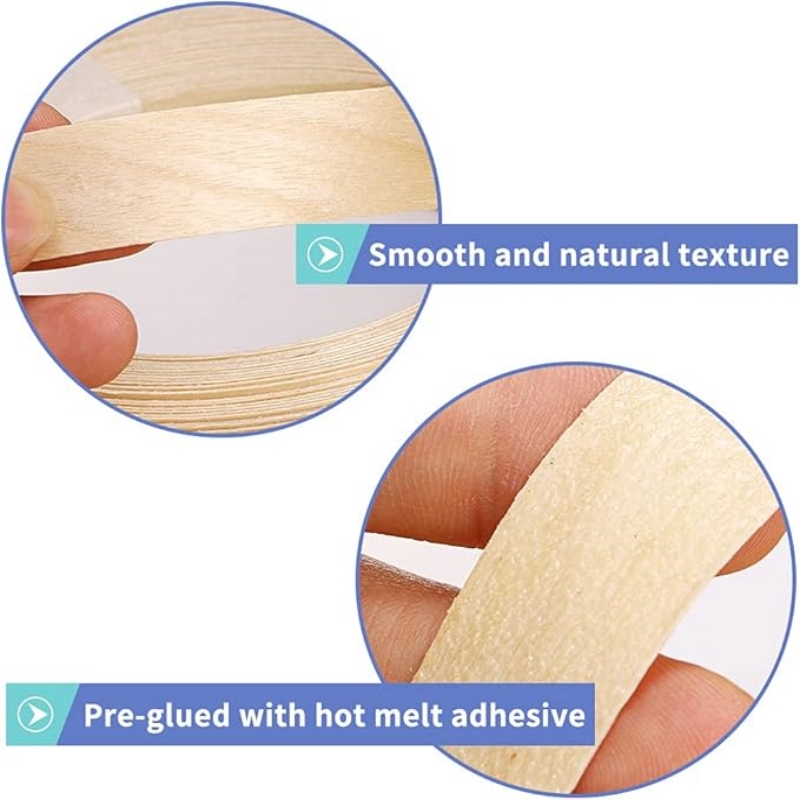 Tiras de chapa de madera de abedul prepegadas, bandas de borde de madera contrachapada, cinta de madera flexible, bordes de chapa de hierro con parte trasera adhesiva termofusible