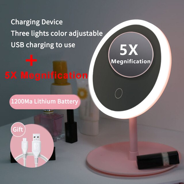 LED Makeup Mirror Light Adjustable Touch Dimmer USB Led Vanity Mirror Storage Table Desk Fast DeliveryCosmetic Mirror: RoundC-10X