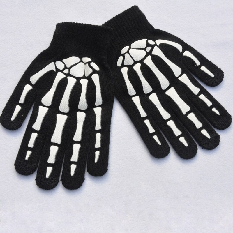 Balleenshiny fluorescerande skeletthandskar för barn pojkar flickor vantar dödskalle handskar varma vintertryck stickning självlysande handskar: T2