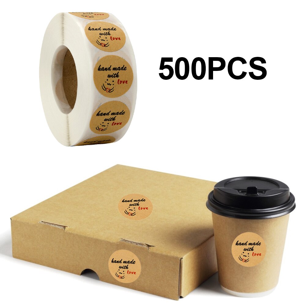 500PCS Round Labels Handmade Kraft Paper Packaging Sticker For Candy Dragee Bag Box Packing Bag Wedding Thanks Stickers: H