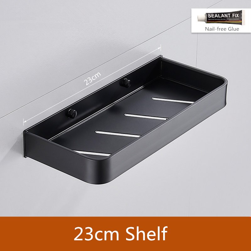 Badkamer Zwarte Plank Met Handdoek Bar Ruimte Aluminium Hoek Planken Handdoekenrek Met Haak Shampoo Houder Keuken Opbergrek: 23cm