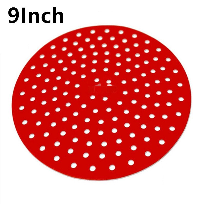 Wiederverwendbare Luft Friteuse Liner Silikon Zubehör Lebensmittel Klasse Öl Matten 7.5/8.5/8/9 Zoll Platz Runde Nicht-Stock Silizium Korb Matten: 9Zoll runden-rot
