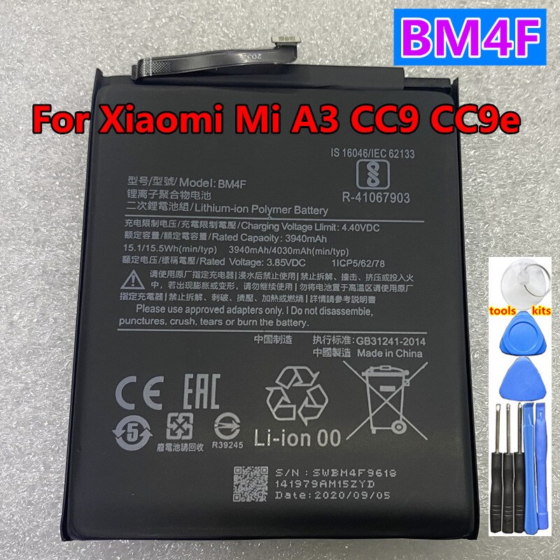 Originele Vervangende Batterij BM4F Voor Xiaomi CC9 CC9e CC9 E Mi A3 Authentieke Telefoon Batterij 4030Mah: battery add tools