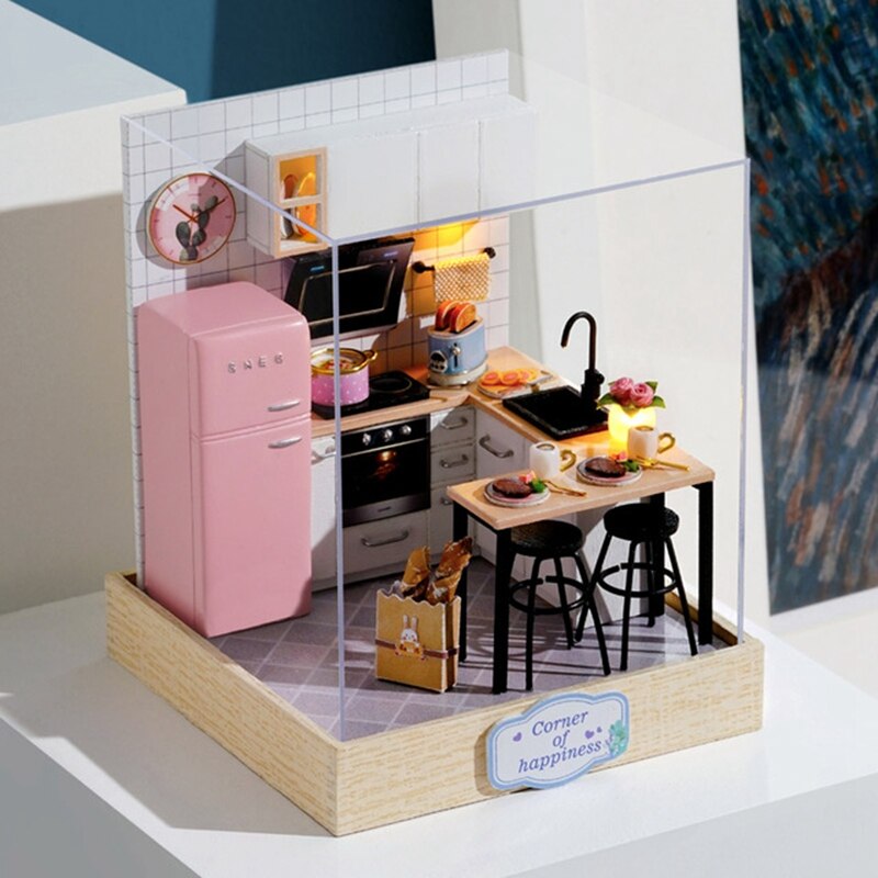 Box teater dukkehus miniature legetøj med møbler kanin diy miniature dukkehus førte lys legetøj til børn fødselsdag  q10: Qt27