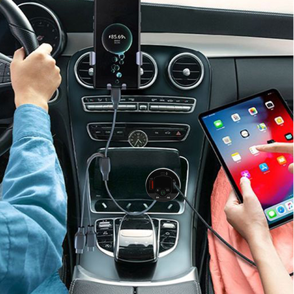 Carro transmissor fm bluetooth 5.0 kit carro mp3 modulador player receptor de áudio handsfree com 3 em 1 cabo carga acessórios do carro