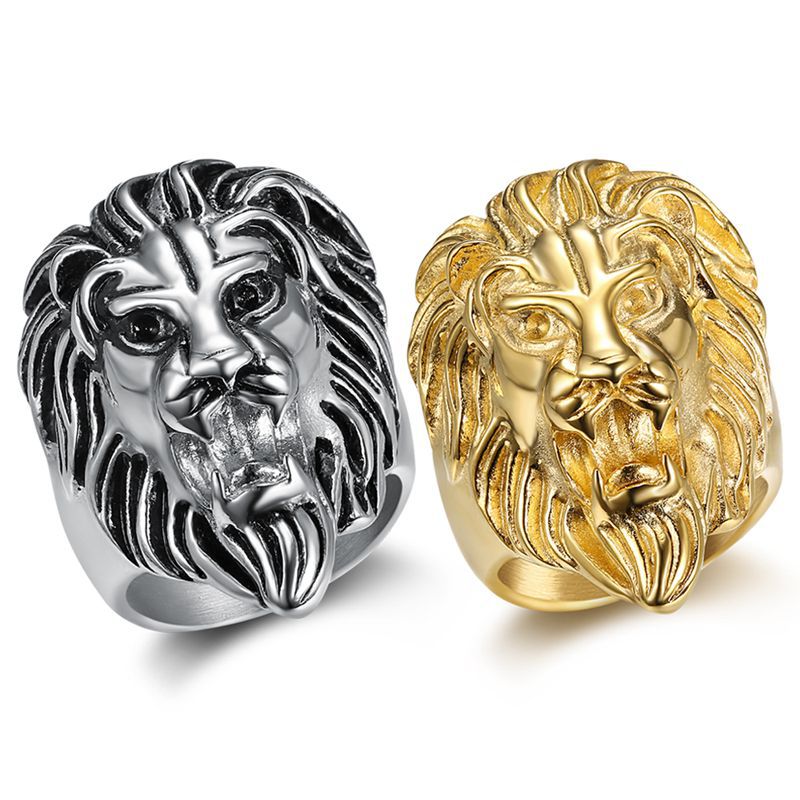 Anillo de cabeza de león de acero inoxidable 316L HNSP para hombres, accesorios de joyería para dedo de estilo Animal Hip Hop