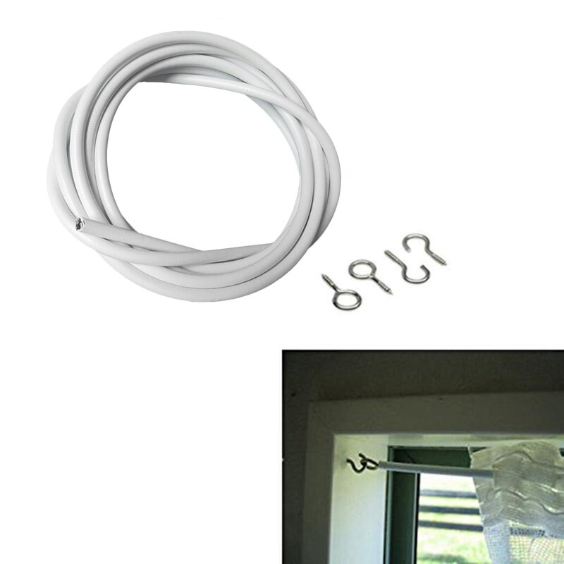 1/2/3 meter Length PVC Window Cord Cable Net Curtain Wire White Windows Curtain Line With FREE HOOKS &amp; EYES For Caravans Boats