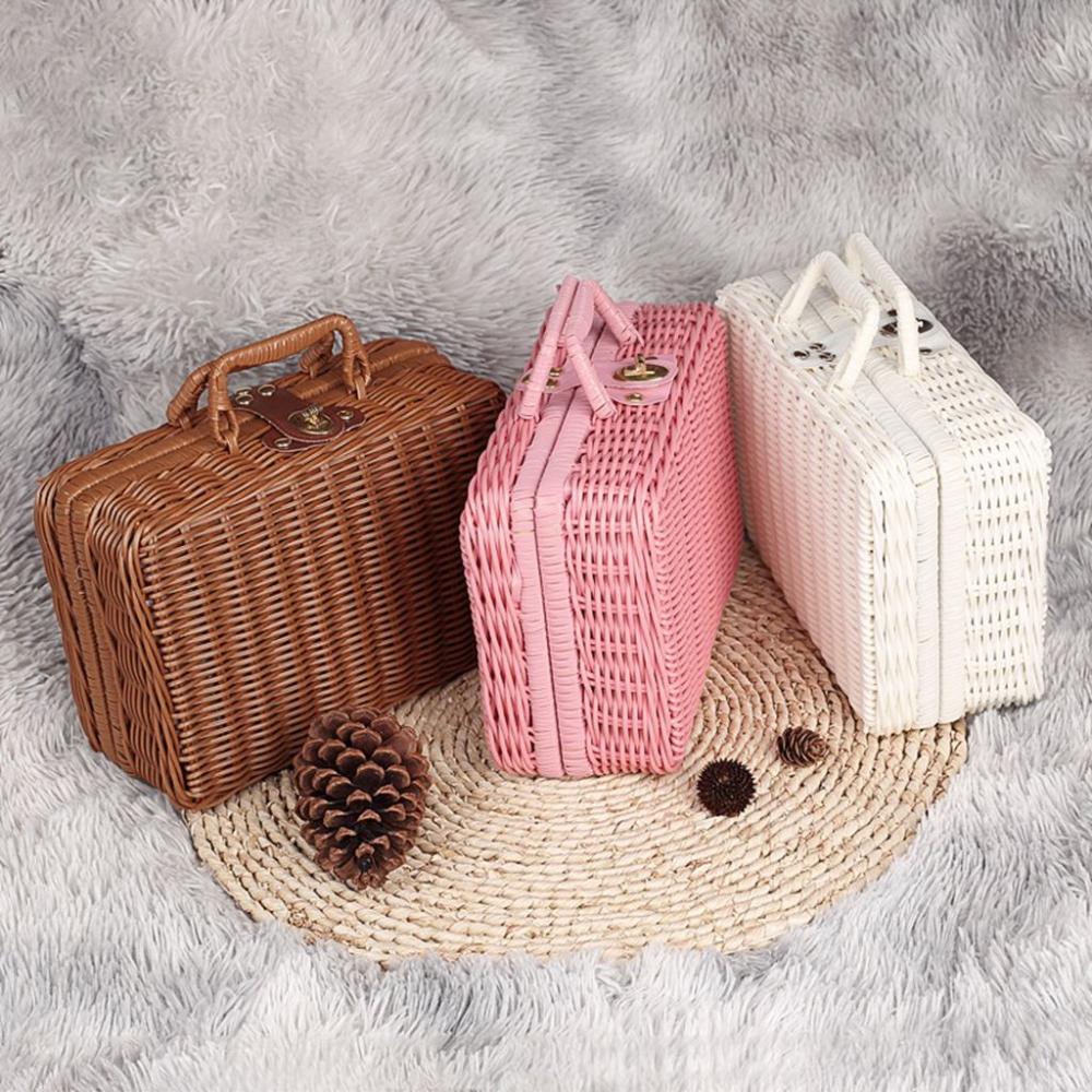 Bamboo Frame with Handle for Cosmetic,Clothes,Sundries Photograph Props Storage Basket Storage Box Rattan Suitcase