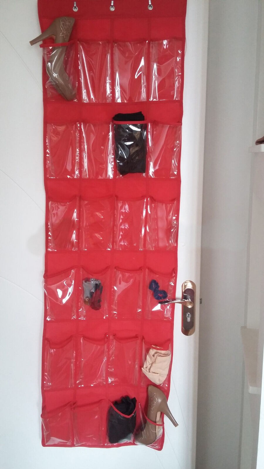 24 Pockets Shoes Storage Hanging Bags Save Space Door Wall Mount Organizer Holders: Red Color