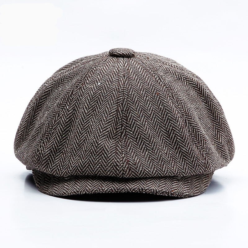 Basker unisex höst vinter tidningspojke hatt män kvinnor varm tweed åttakantig keps för manliga detektiv hattar retro platta kepsar: Grå / Monterad 58cm