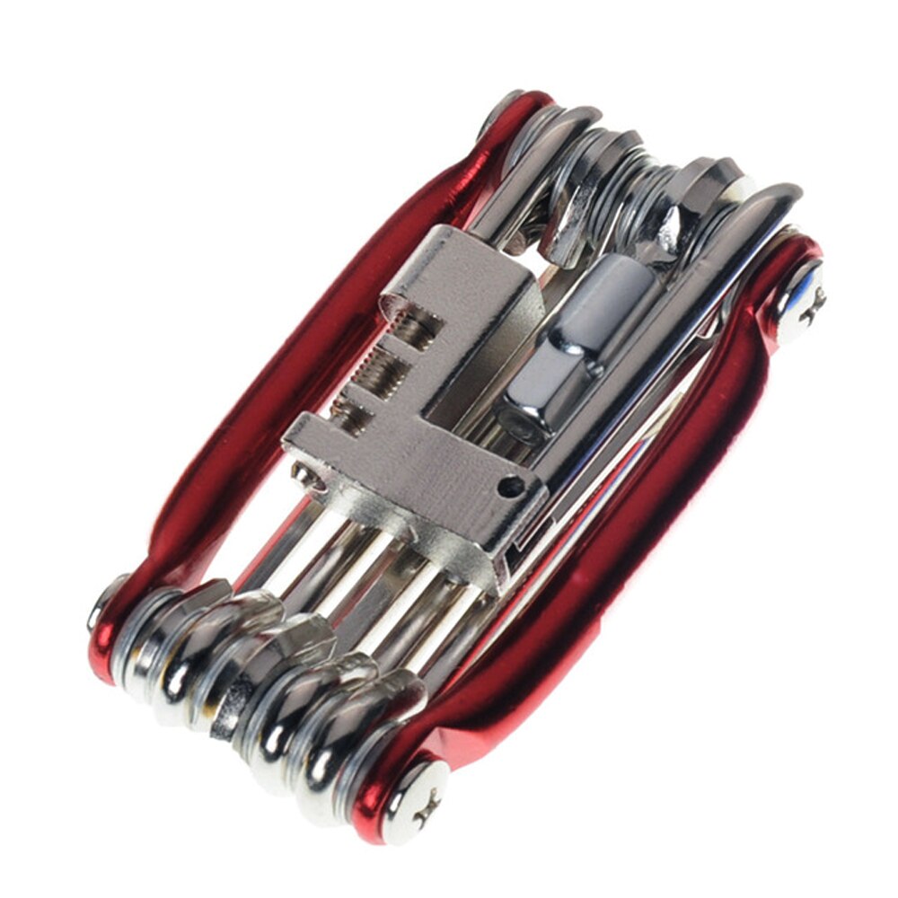 Juego de herramientas de reparación de bicicletas 15 en 1 Herramienta de reparación de bicicletas Kit llave destornillador Cadena de acero de carbono bicicleta herramienta multifunción: 11in1 red