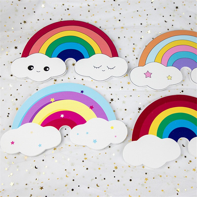 1pcs Nordic Kids Nursery Handmade Wooden Rainbow Cloud Hanging Decor Children Baby Room Hanging Wall Decor for Baby Bed Bumper
