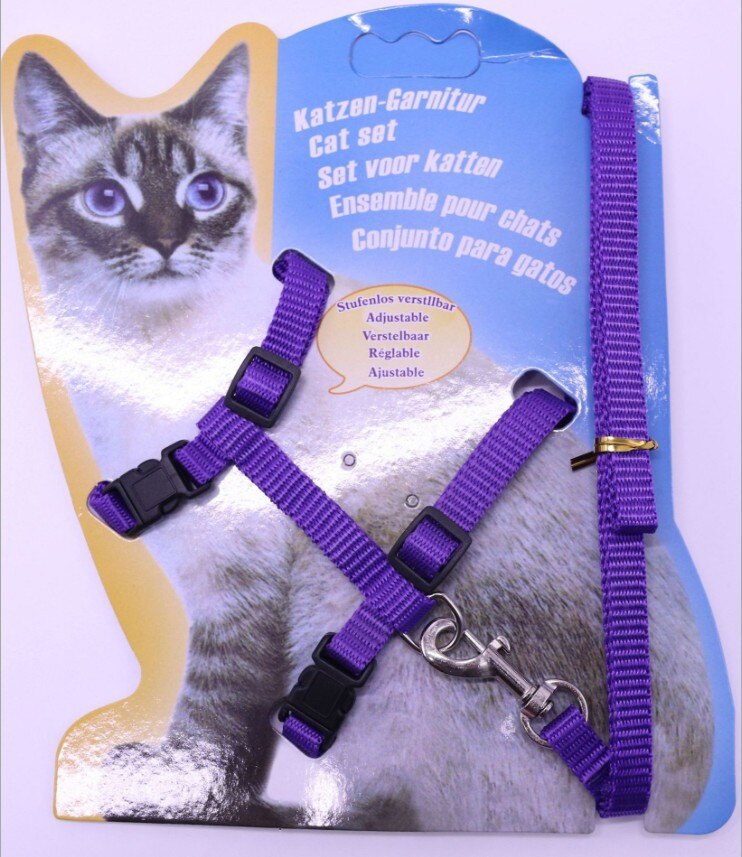 9 Kleuren Verstelbare Kat Leash Set Nylon Pet Kat Riemen Touw Voor Puppies Lopen Borstband Pet Product: purple