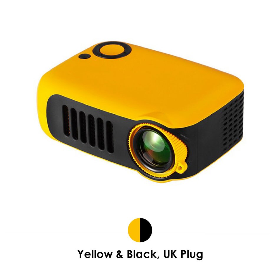 Mini proyector A2000 portátil y pantalla plegable para proyector, 320x240p, compatible con tarjeta Micro SD HDMI de 1080P con pantalla de 100/120 pulgadas: Yellow Black UK