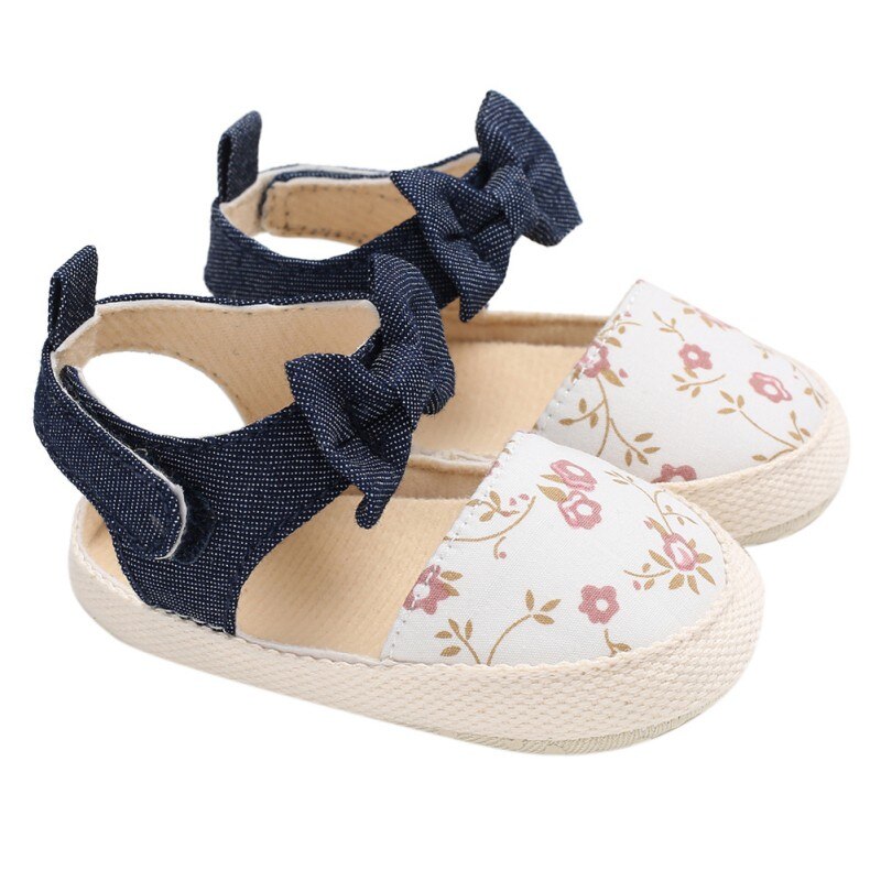 Newborn Baby Shoes Printed Sandals for Girls Summer Print Bows Baby Girls Sandals Cotton Printed Beach Sandals Princess Shoes: C / 0-6 Months