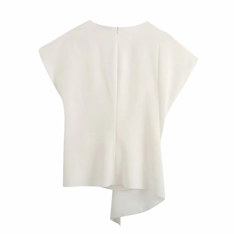 Novedad de , blusa de mujer a la con escote en v en color blanco y negro, blusa en la parte delantera, camisas irregulares de oficina para mujer, blusas elegantes simples LS6701