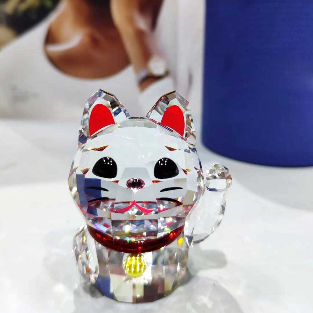 CRYSTAL CUTE CAT FIGURINES ORNAMENT GLASS CAT PAPERWEIGHT FENGSHUI DECOR COLLECTION CRAFT TOY FAVOR CHRISTMAS HOME DECOR