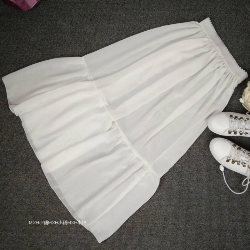 Single Layer Transparent Petticoat Summer Chiffon Inner Half Skirt Outer Wear High Waist A Line Underskirt with Ruffles Lining