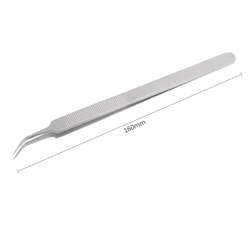 Pinzas de punta fina de 16cm, acero inoxidable, curvadas, para Micro soldadura de precisión, herramientas de reparación de teléfono móvil BGA SMD