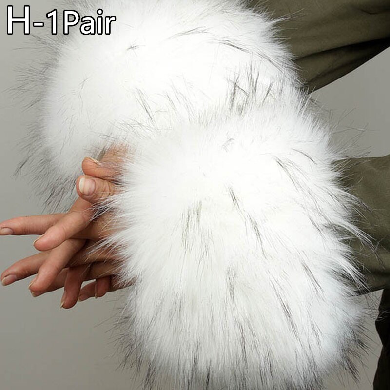 2 pezzi grande polsino in pelliccia da polso decorazione manica grande cappotto invernale manica anello mano pelliccia di volpe sintetica pelliccia grande maniche lunghe calde polsini scaldamuscoli: H
