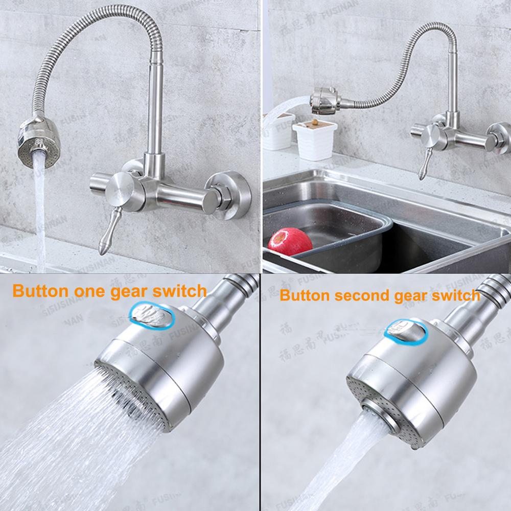 Wall Mounted Stainless Steel Brushed Single Universal Pipe Kitchen And Cold Water Faucet Sink