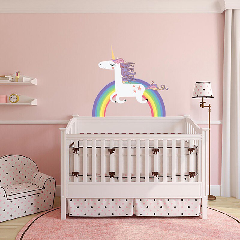 Eenhoorn Regenboog Muurstickers Voor kinderkamer Meisjes Slaapkamer Venster Nursery Decor Aankomst