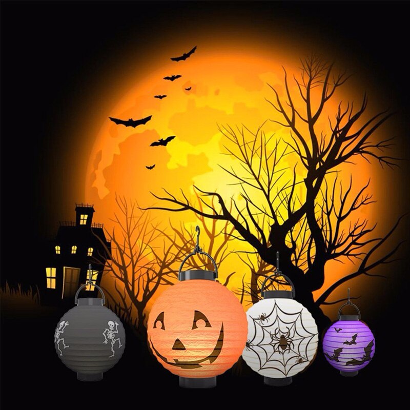 1Pc Lichtgevende Papier Lantaarn Creatieve Halloween Decoratie Led Opknoping Lantaarn Licht Halloween Horror Sfeer Rekwisieten Decoratie