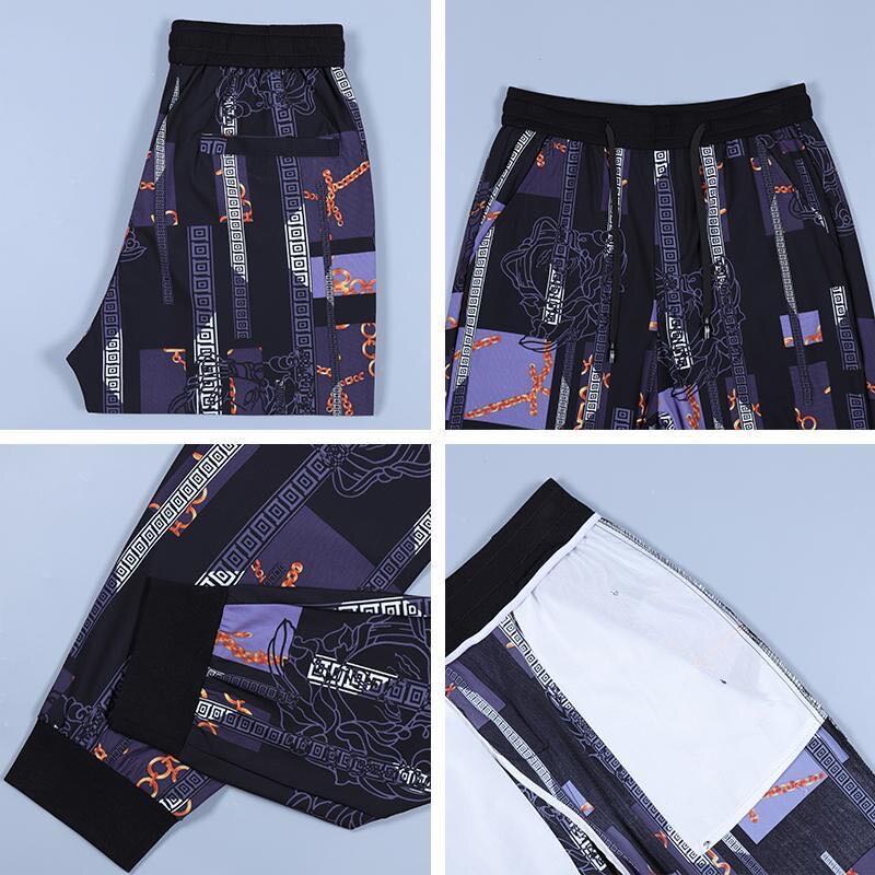 ¡Novedad de ! Pantalones informales de verano de alta gama para hombre, pantalones deportivos con cordones impresos y pies elásticos ajustados