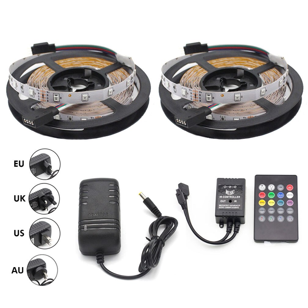 10M 5M RGB LED Strip Music Sound Sync 300 LEDs Color Changing SMD 2835 LED Strip Light Music IR Remote DC12V Power Adapter