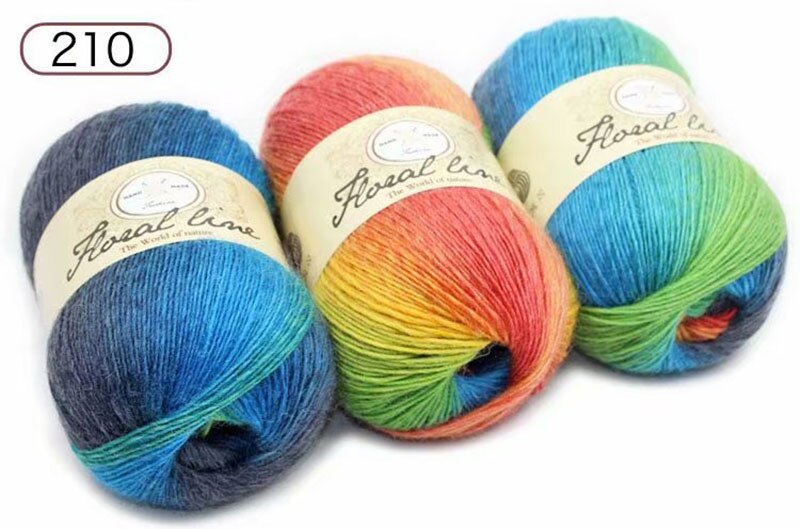 5pcsX100g 100% Cashmere Yarn crochet yarn for knitting Rainbow Line Fancy Melange Combed Sewing: 210