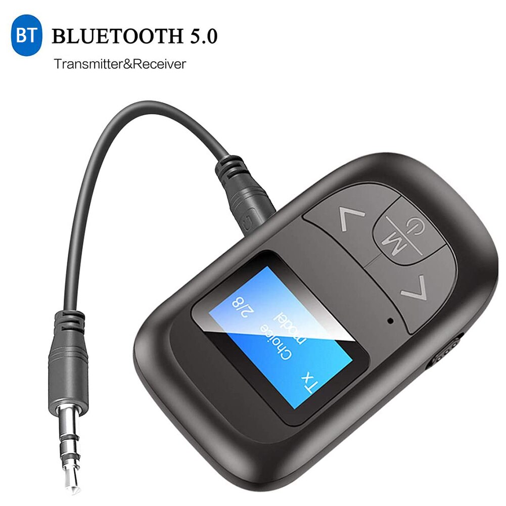 Usb Stereo Music Draadloze Adapter T14 2 In 1 Bluetooth 5.0 Audio Adapter Met Led Scherm Aux Voor Auto Pc speaker