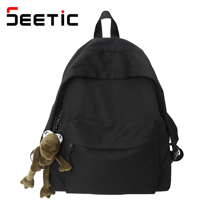 Seetic Effen Kleur Waterdichte Rugzak Nylon Reizen Rugzak Vrouwelijke Anti-Diefstal Schooltas Unisex Eenvoudige Rugzak Vrouwen: Black Backpack